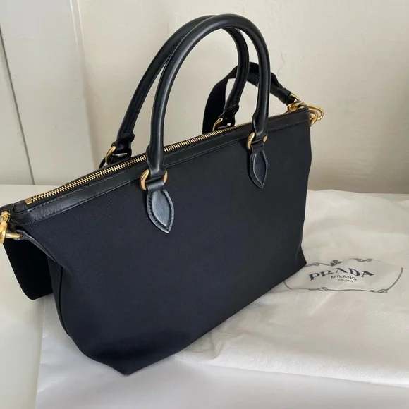 Prada Logo Jacquard Black Canvas Satchel - Authentic - Picture 5 of 15